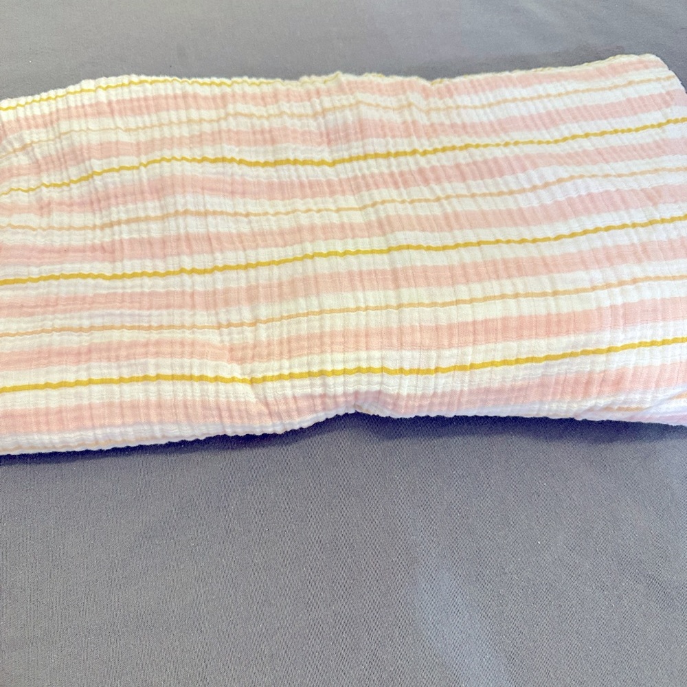 Pink and gold stripe linen crib sheet!